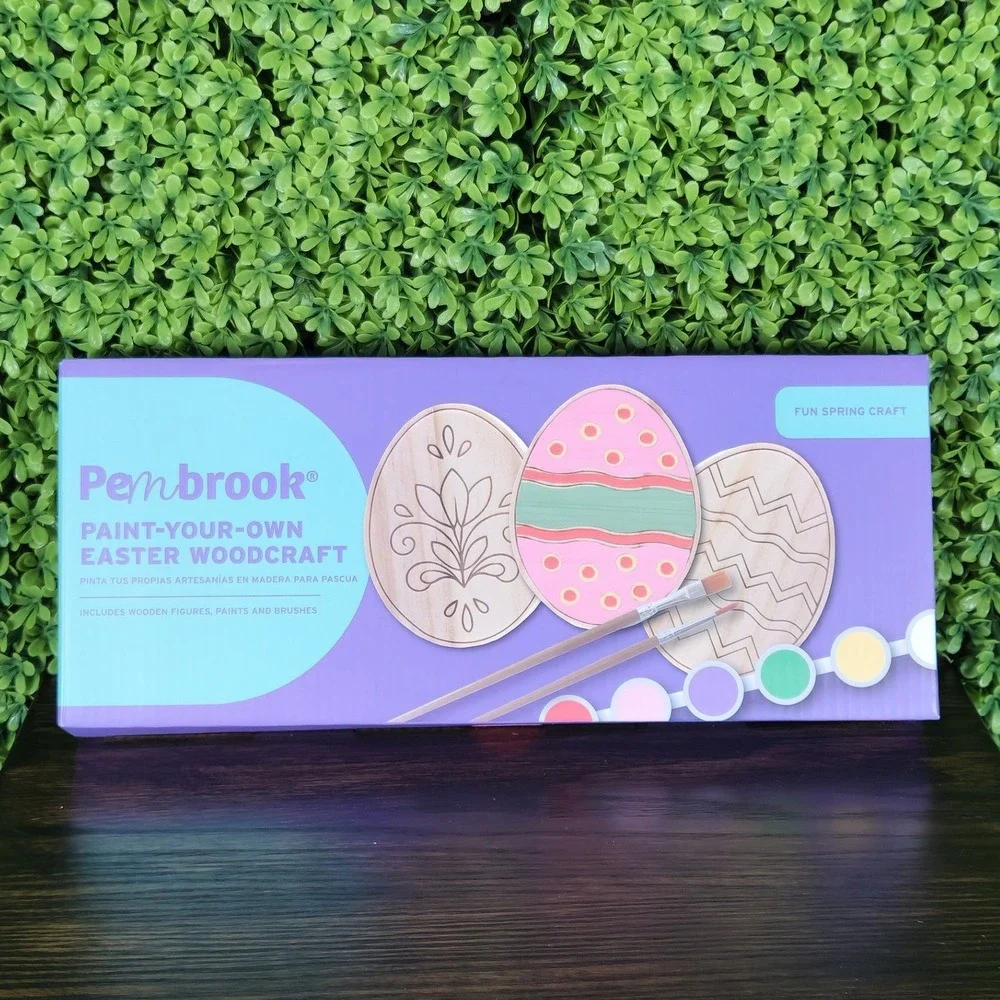 Pembrook Paint Your Own Easter Woodcraft Kit 3 Wooden Eggs Paints Brushes NEW